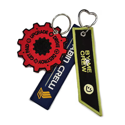 Fabrica direta Chain de chave bordado personalizado Mensagem personalizada Material de tecido