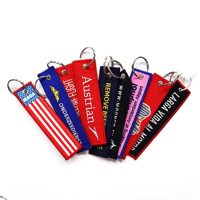 Logotipo leve Custom Jet Tags Tecido Impresso Chave bordada Anel de chave bordada Chave