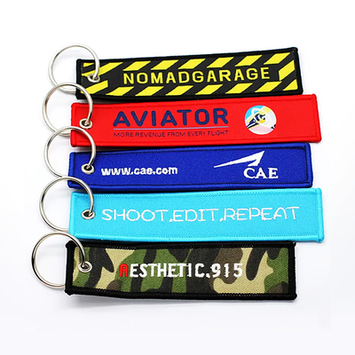 Logotipo leve Custom Jet Tags Tecido Impresso Chave bordada Anel de chave bordada Chave