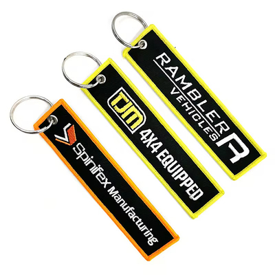 Logotipo personalizado Jet Tags Tecido Impresso Chave bordada Anel de Chave bordada