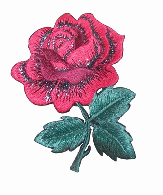 4&quot; remendo vermelho de Rose Flower Embroidered Iron On com parte traseira adesiva