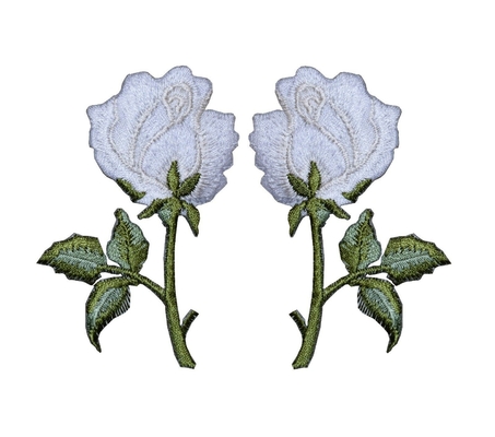 2Pcs/beira branca Rose Iron On Embroidery Flowers Merrowed dos pares para a roupa